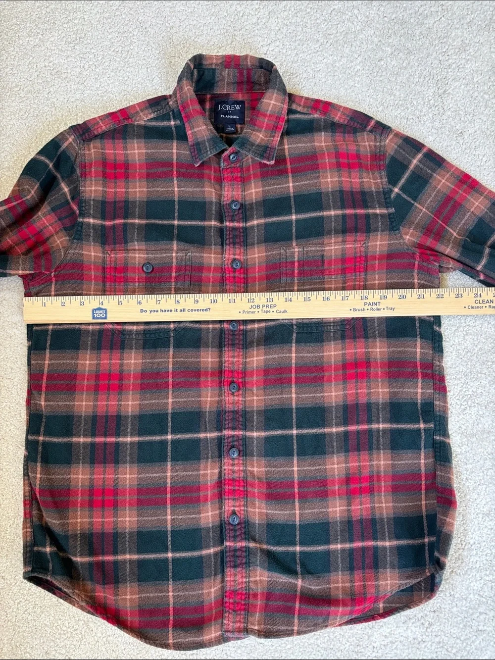 J Crew Green Plaid Cotton Flannel Button Shirt Long Sleeve Preppy Mens Large